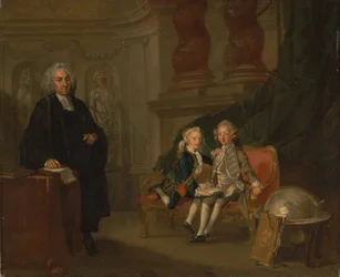 Prince George e Prince Edward Augustus, Filhos de Frederick, Prince of Wales, com seu tutor Dr. F ...